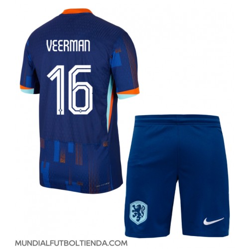 Camiseta Países Bajos Joey Veerman #16 Segunda Equipación Replica Eurocopa 2024 para niños mangas cortas (+ Pantalones cortos)